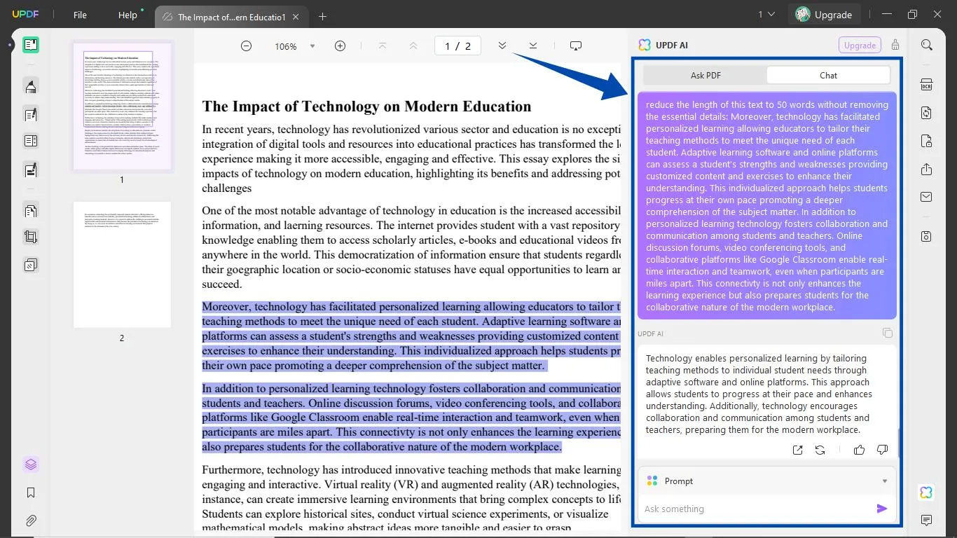 essay improver ai Adjust the essay's length with UPDF's AI Assistant