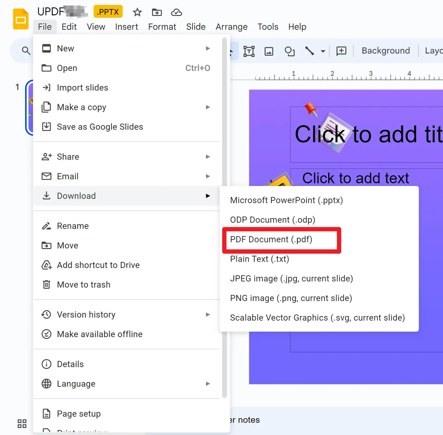 convert Google Slides to PDF