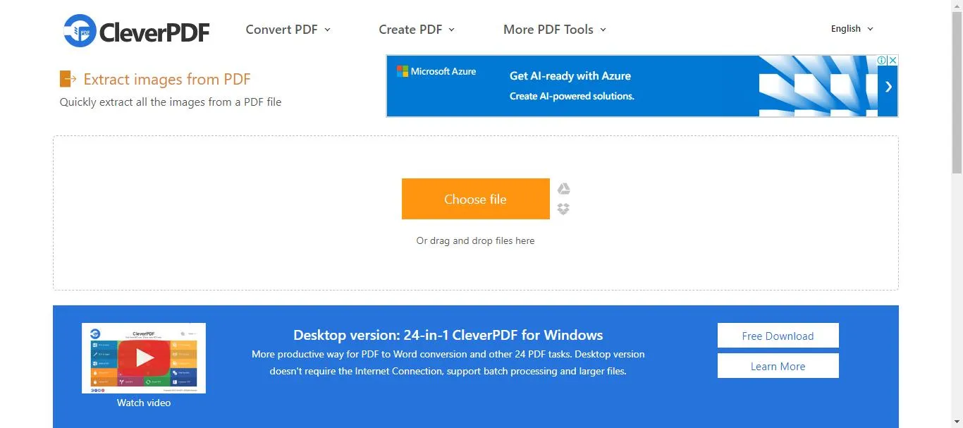 Extract images from PDF online upload your pdf file with cleverPDF