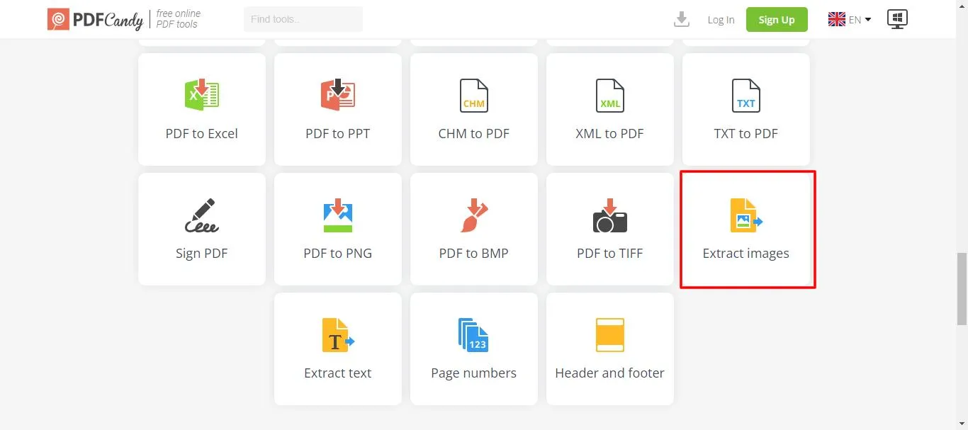 Extract images from PDF online click extract images in the PDF Candy