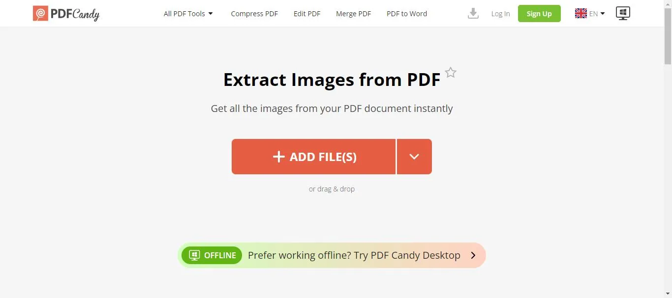 Extract images from PDF online upload pdf file with PDF Candy