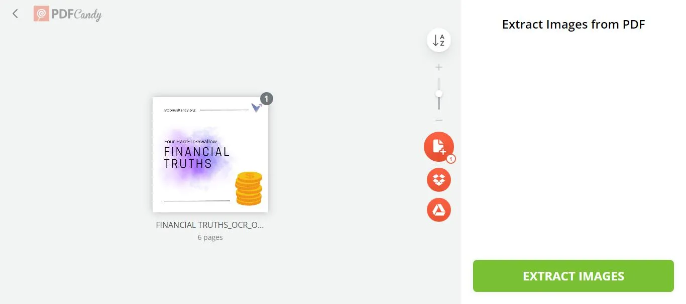 Extract images from PDF online click extract images in the PDF Candy