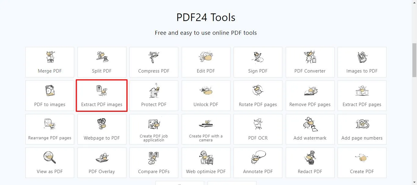 Extract images from PDF online click extract pdf images with pdf24