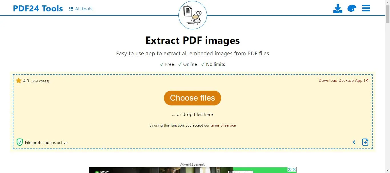 Extract images from PDF online upload pdf file with pdf24 tools