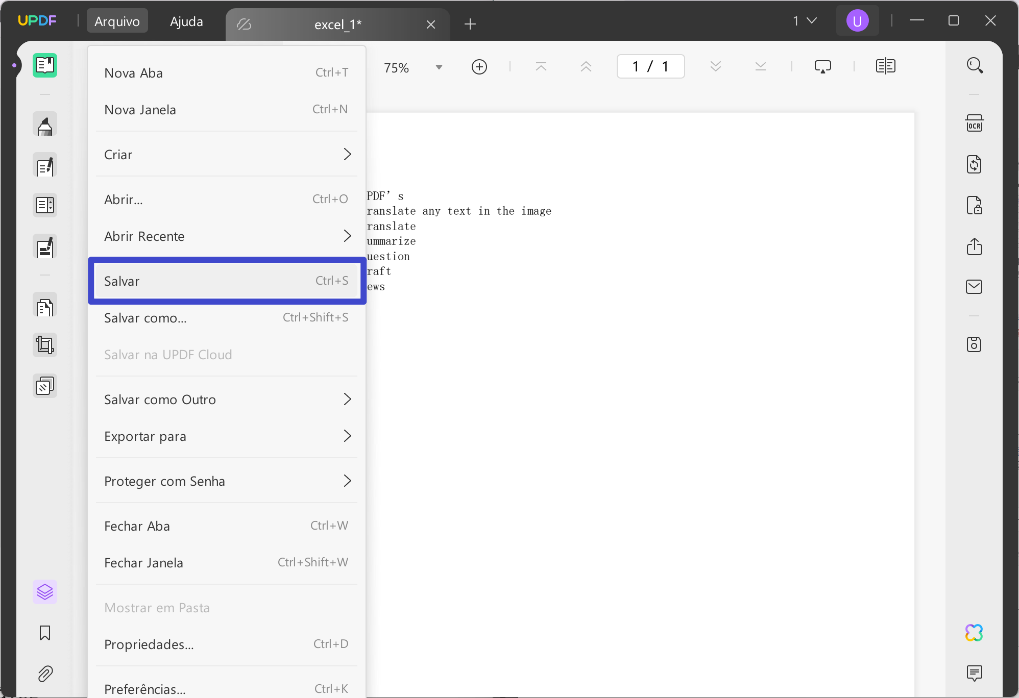 Salve o formato PDF após criar no Excel com UPDF