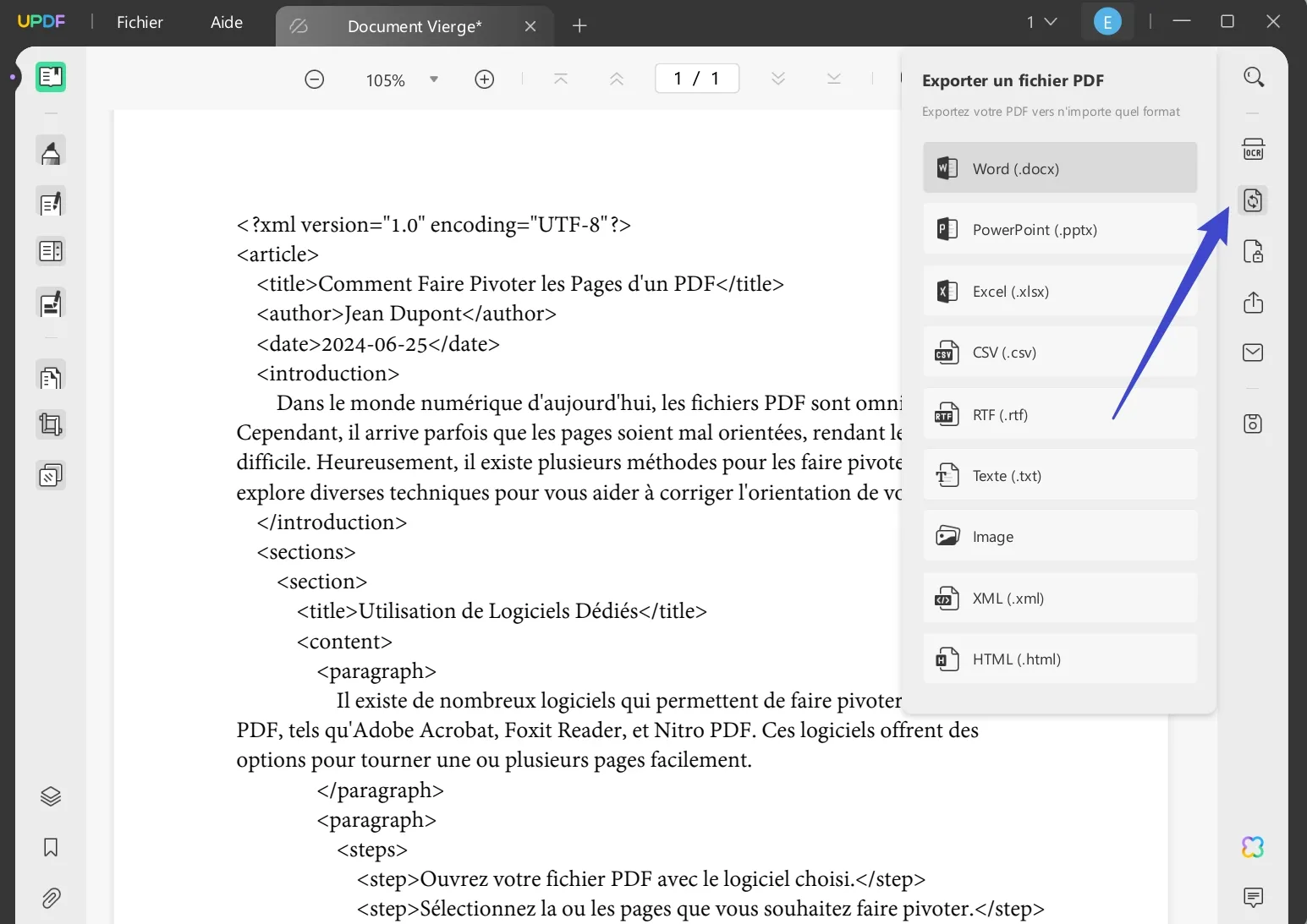 convertir xml en word