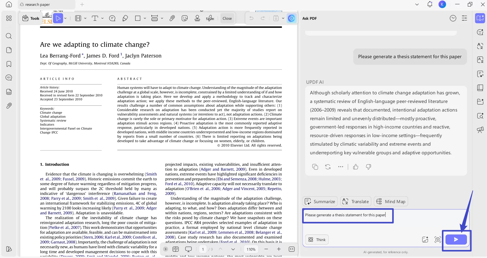 generate a thesis statement on updf ai desktop