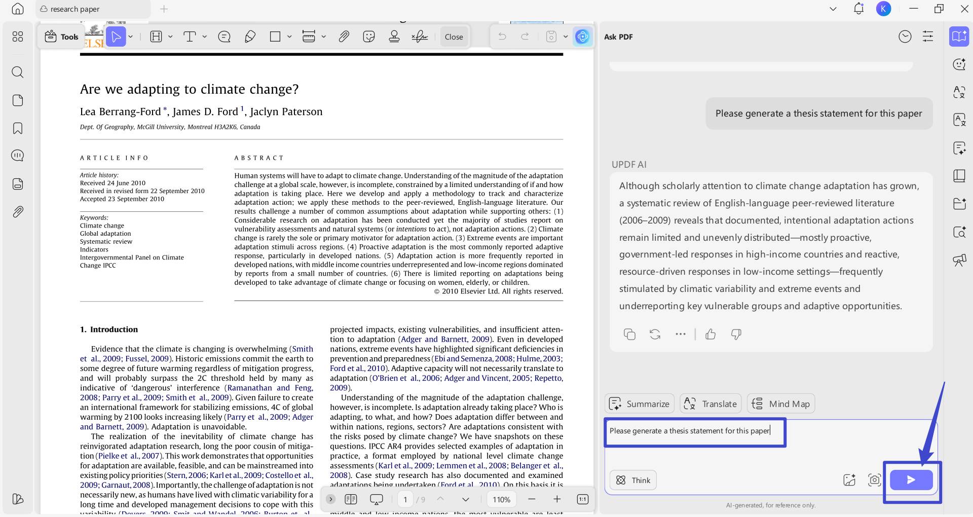 generate a thesis statement on updf ai desktop