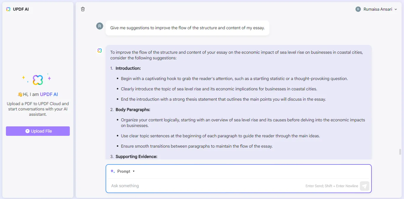 suggestion pour améliorer le flux de l'essai avec l'assistant IA en ligne d'UPDF