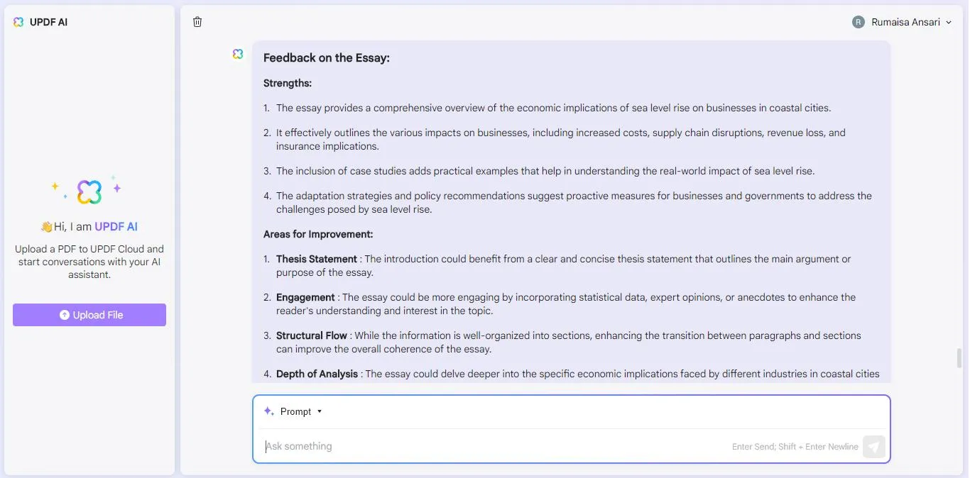 get feedback on the essay with UPDF's AI Assistant Online