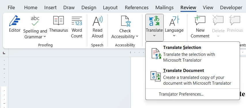 how to translate word document MS Word