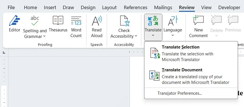 how to translate word document MS Word