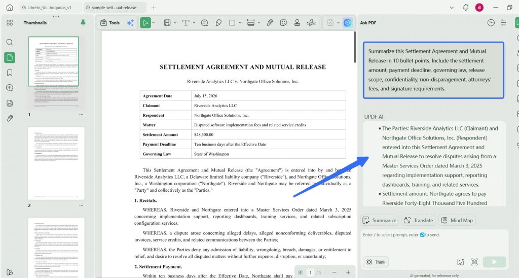 Summarize pdf  in updf