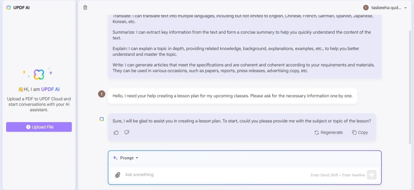 how to use ai in teaching ask UPDF AI for a lesson plan