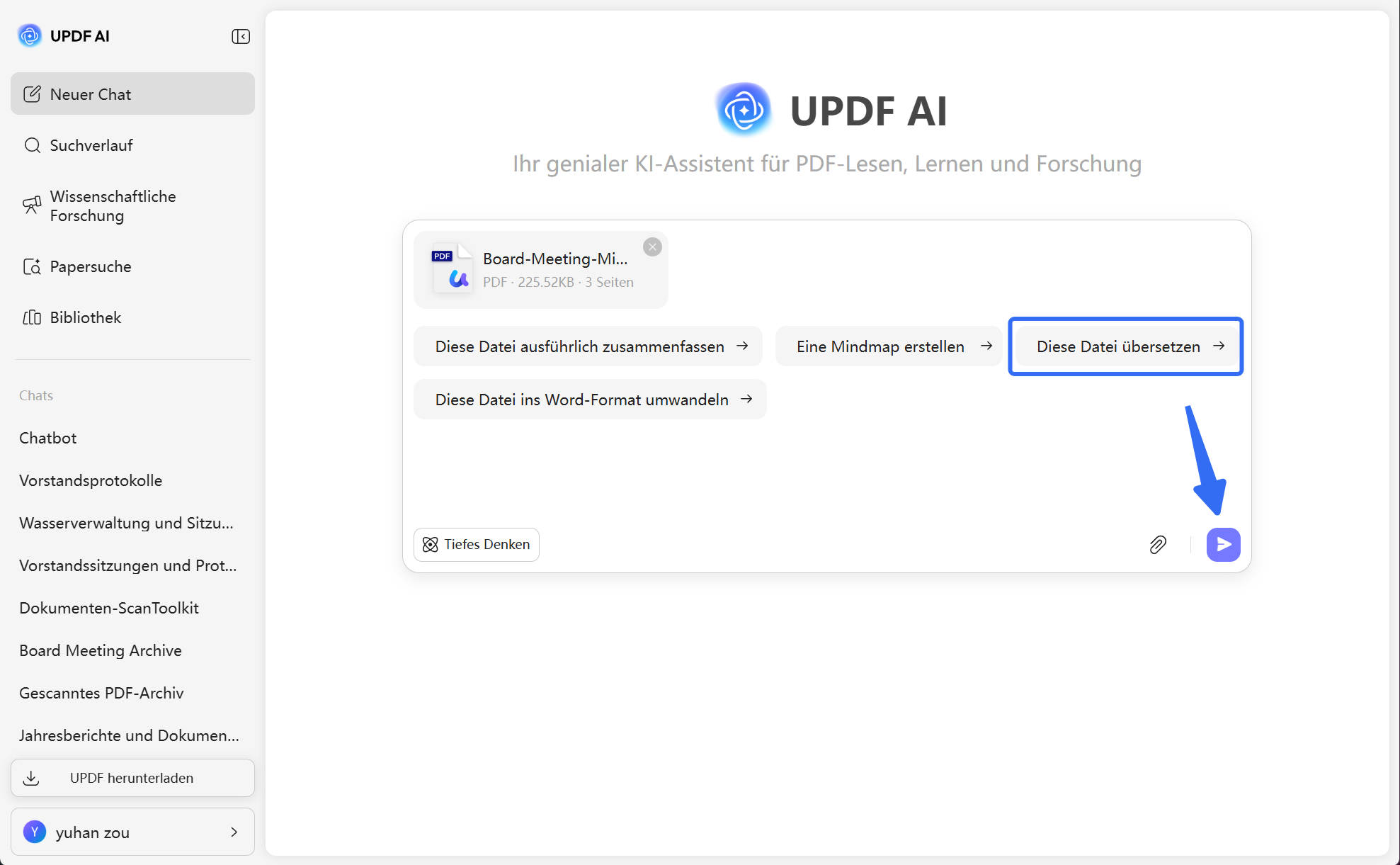Geben Sie die Übersetzungsaufforderung ein