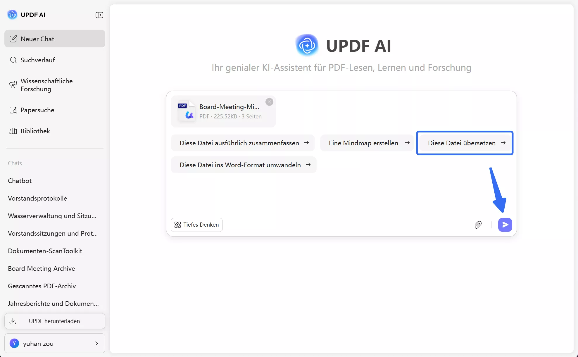 Geben Sie die Übersetzungsaufforderung ein
