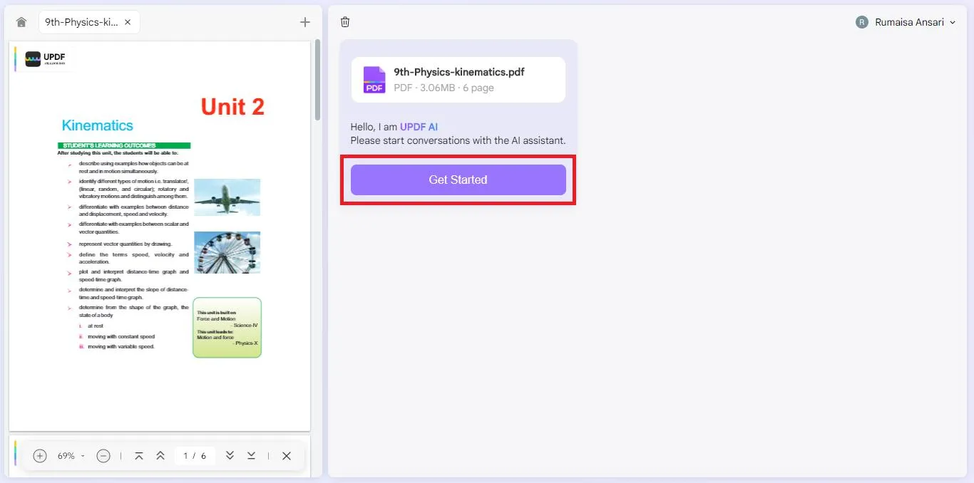 Cliquez sur Démarrer avec l'assistant IA en ligne d'UPDF