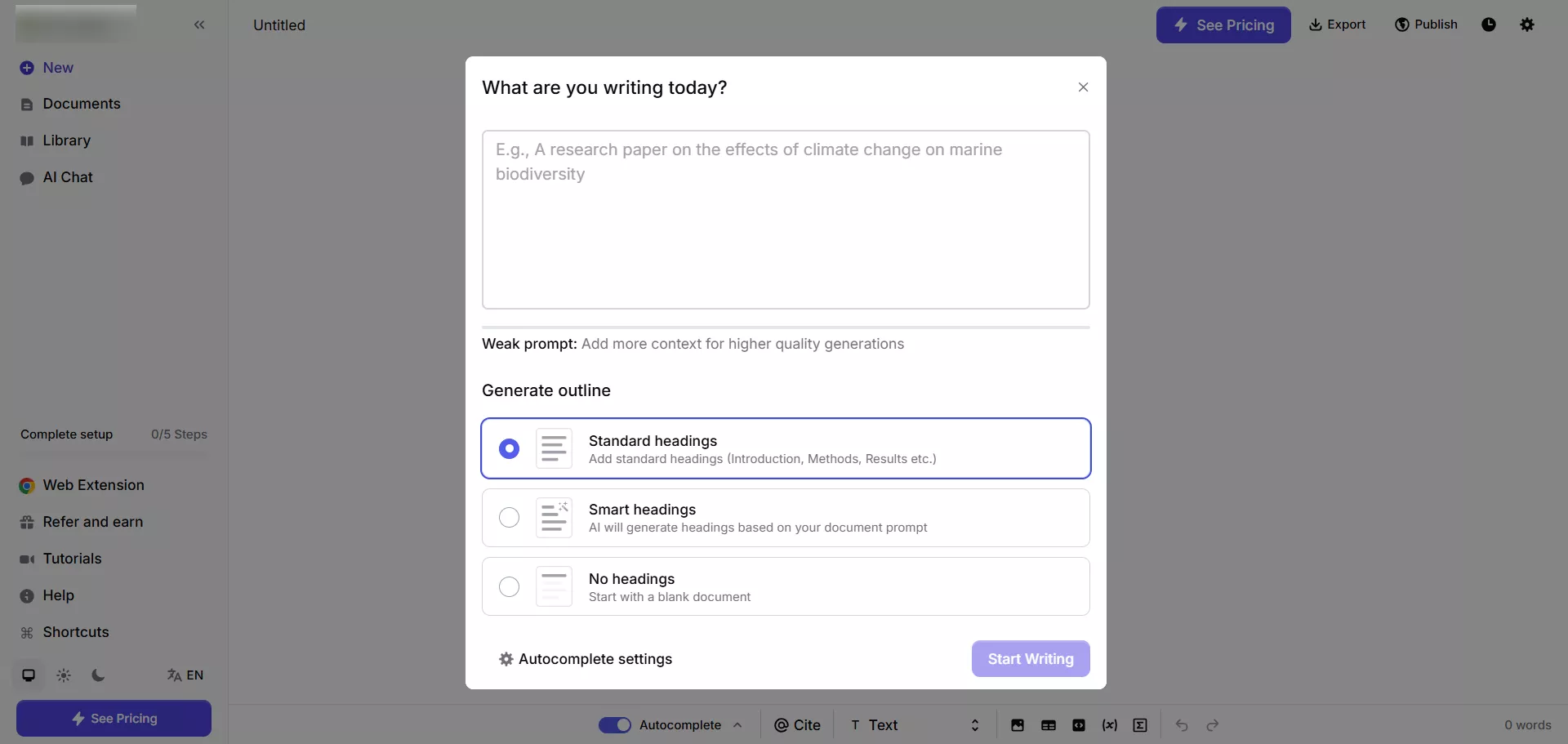 jenni ai generates thesis statements