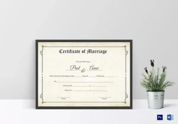 classic style marriage certificate form pdf.