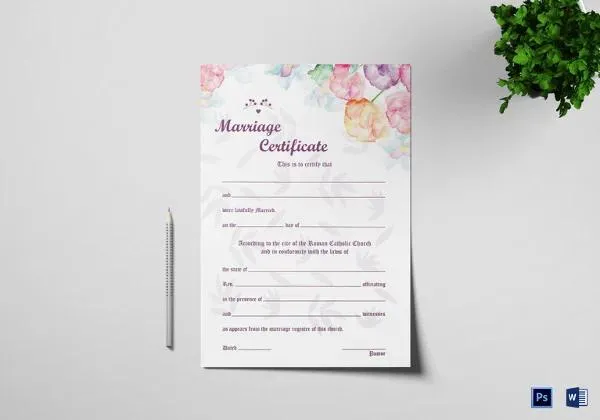 water color marriage certificate form pdf.
