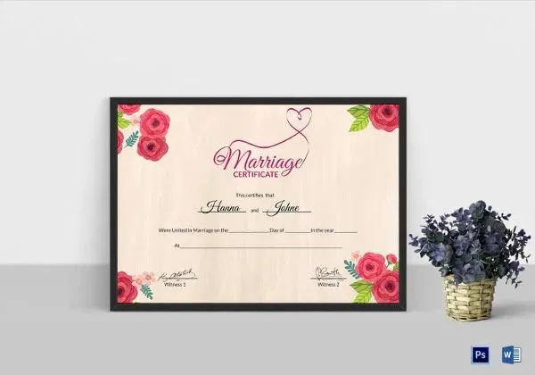 rose themed marriage certificate form pdf.