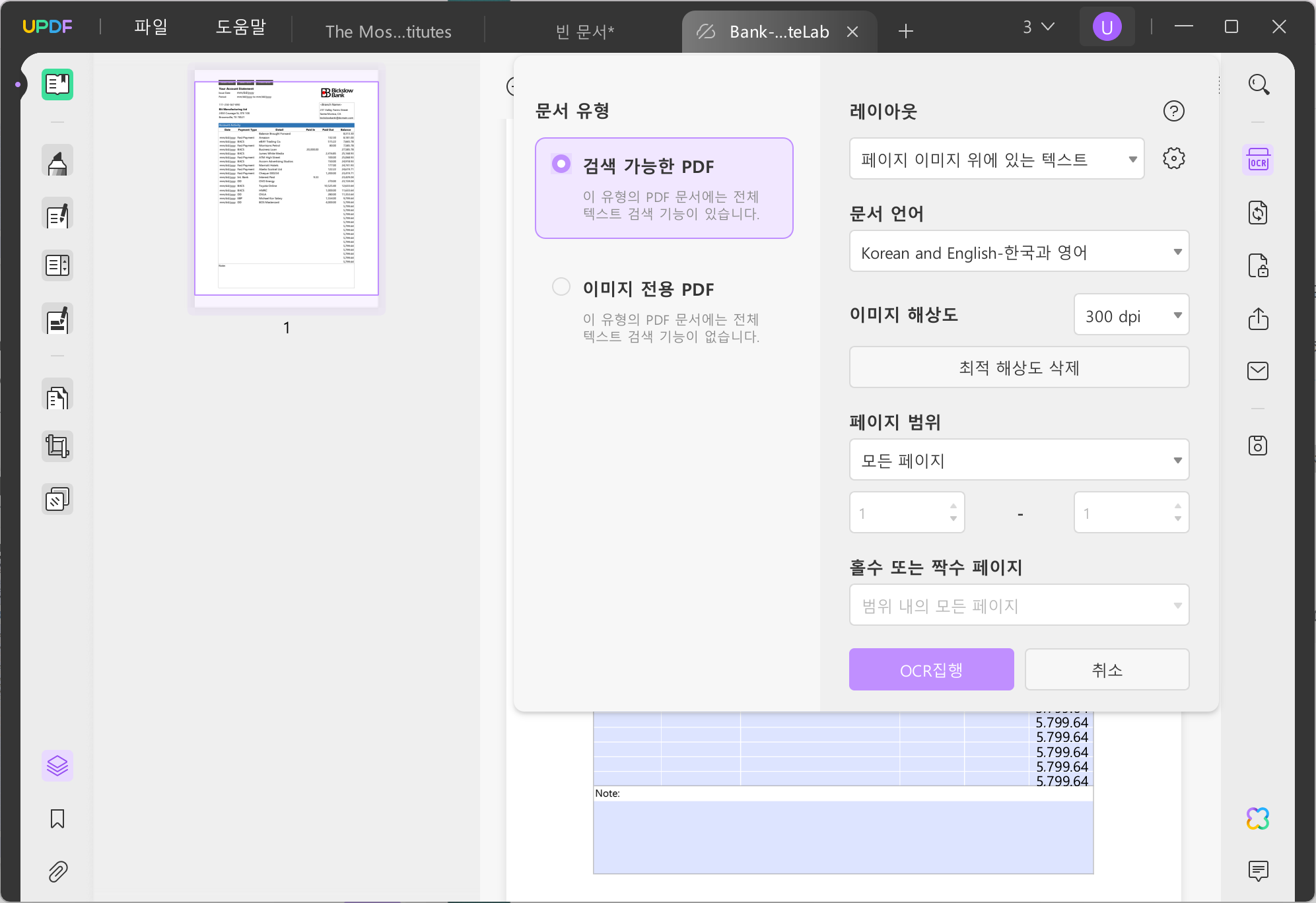 은행 명세서 생성기 updf
