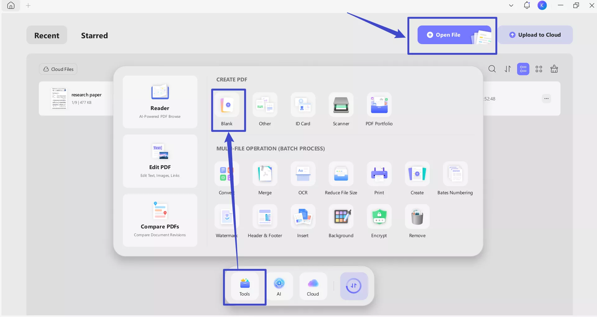 open pdf thesis document or create a blank document