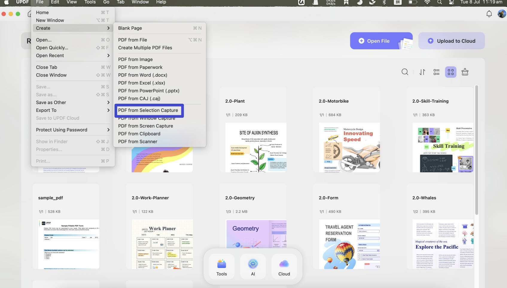 create from selection capture with UPDF