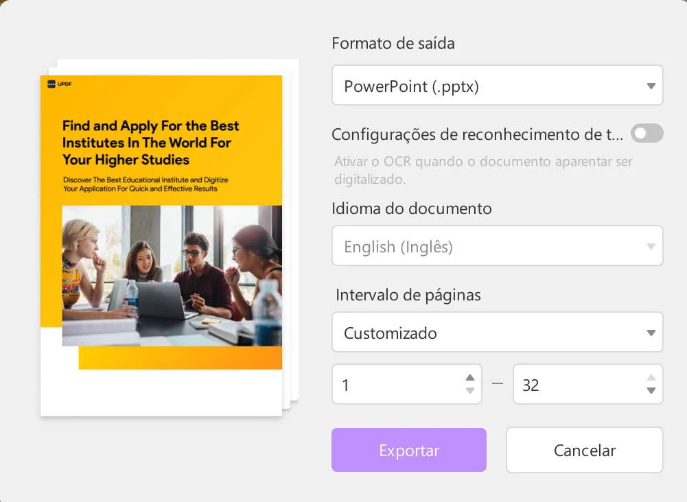 converter pdf para ppt sem alterar o formato de saída da fonte updf