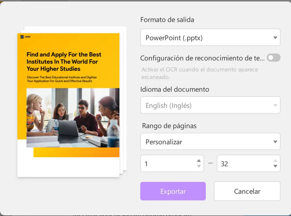 convertir pdf a ppt sin cambiar la fuente formato de salida updf