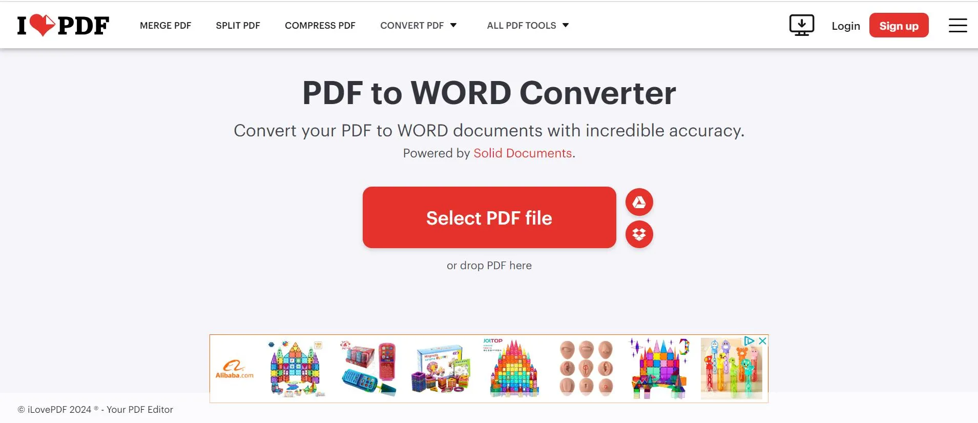 upload PDF to iLovePDF to convert PDF to Word on Mac