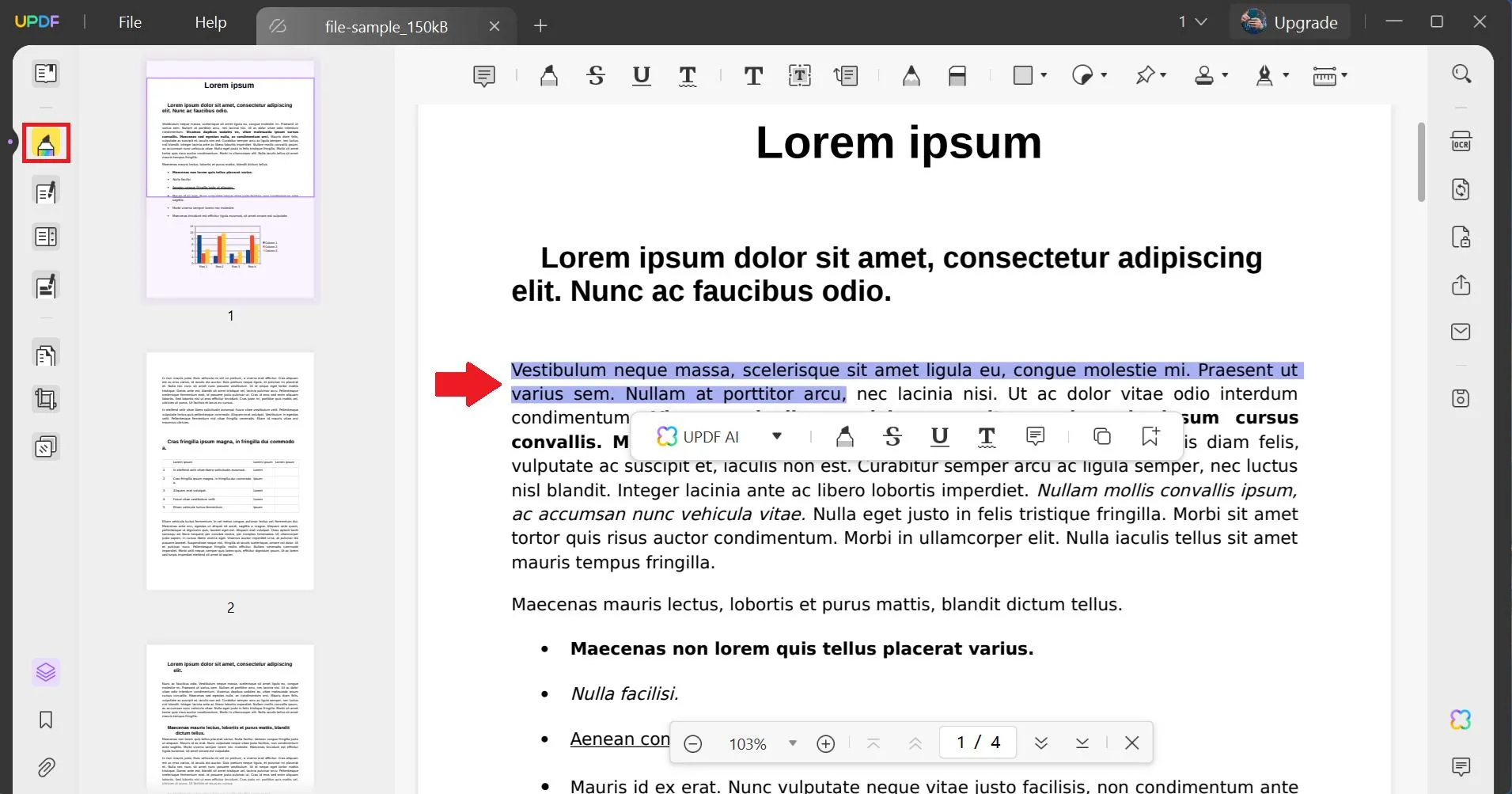 redline a contract select the comment option and highlight the text to be redlined with UPDF