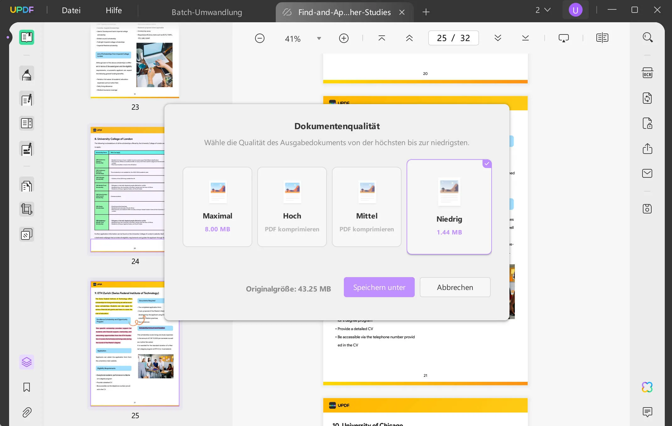 PDF-Vorschaufenster funktioniert nicht, PDF komprimieren