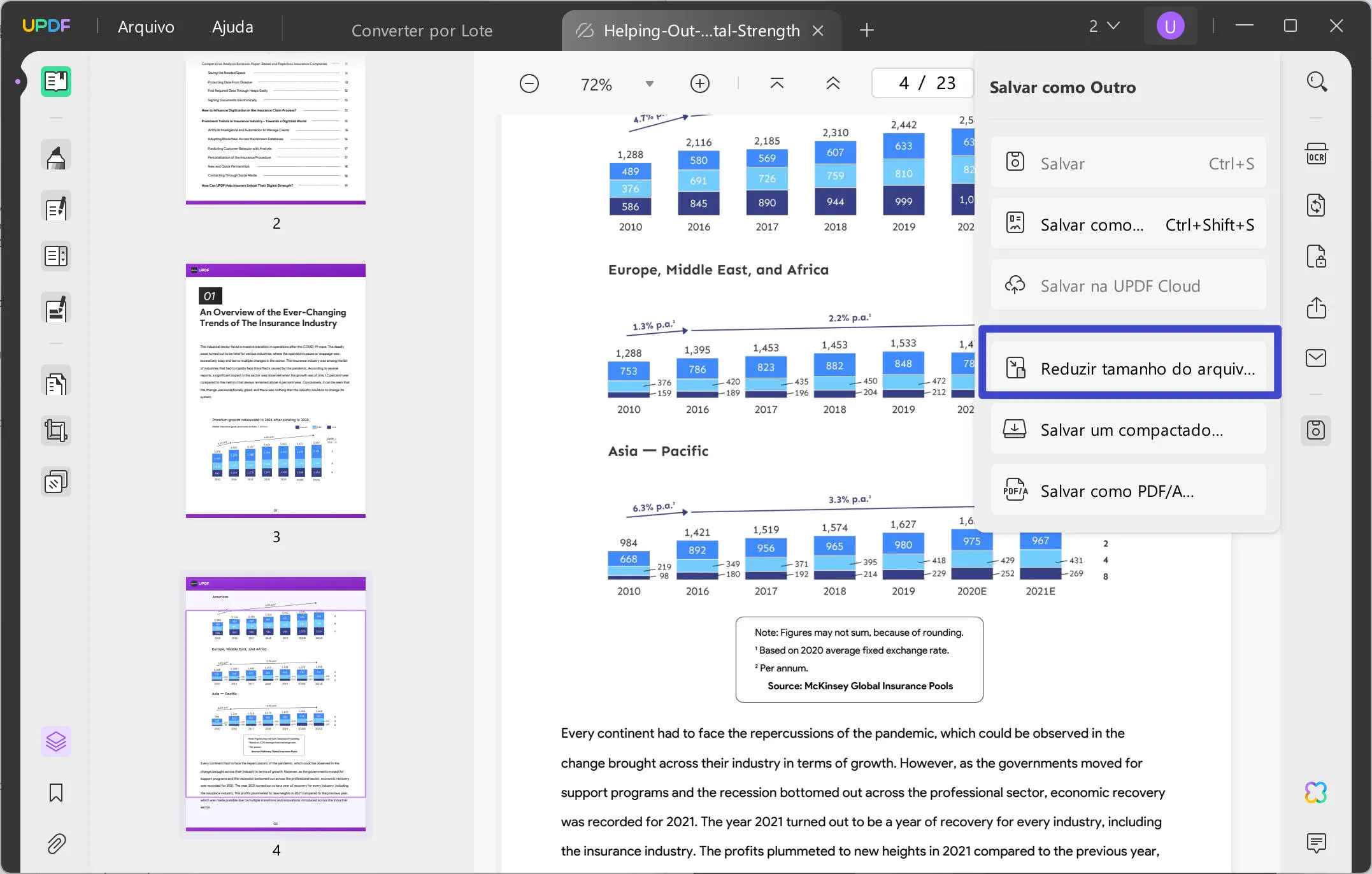 painel de visualização de pdf não funciona, reduz o tamanho do arquivo