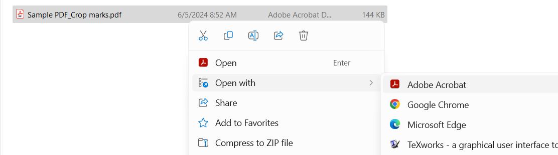 open PDF with adobe acrobat to remove crop marks from PDF