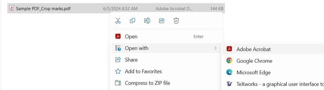 open PDF with adobe acrobat to remove crop marks from PDF