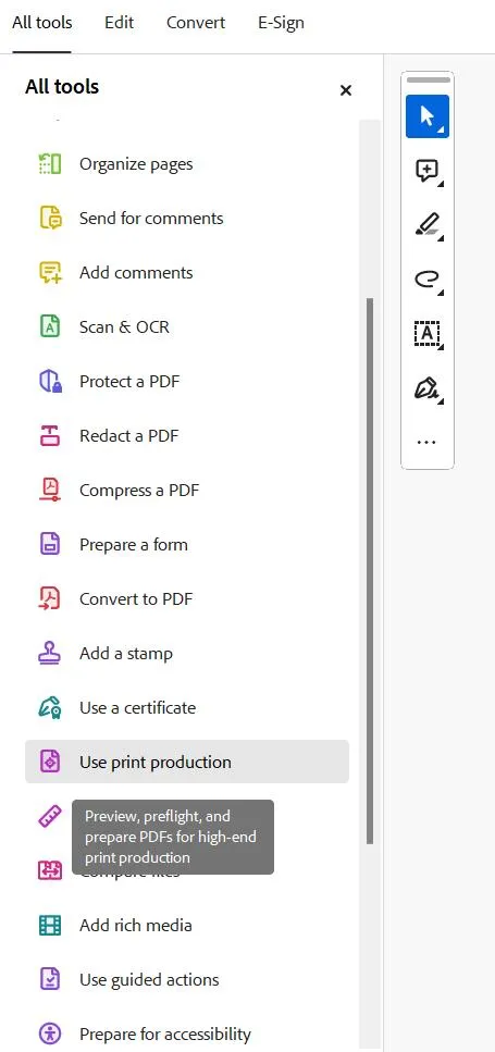 click on the use print production in Adobe Acrobat