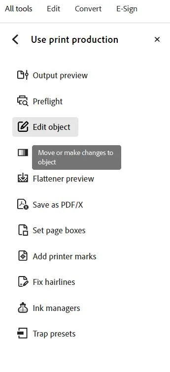 select edit object to remove crop marks from PDF with adobe