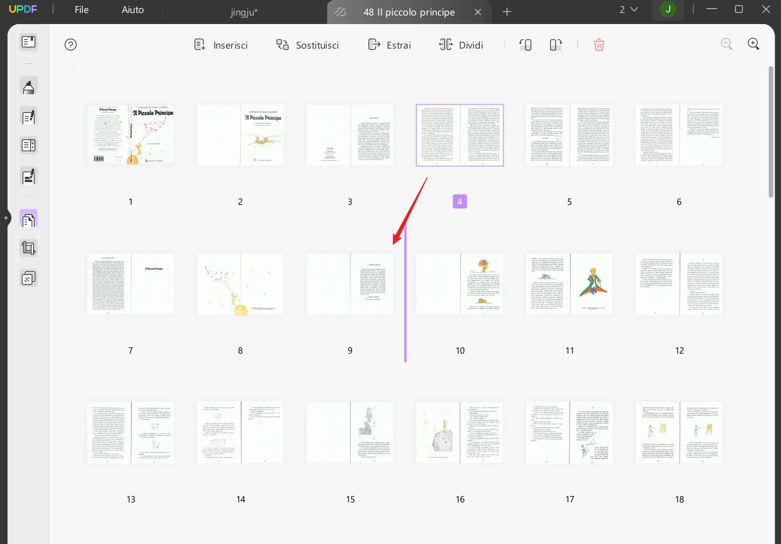 Invertire manualmente l'ordine delle pagine tramite Organizza Pagine