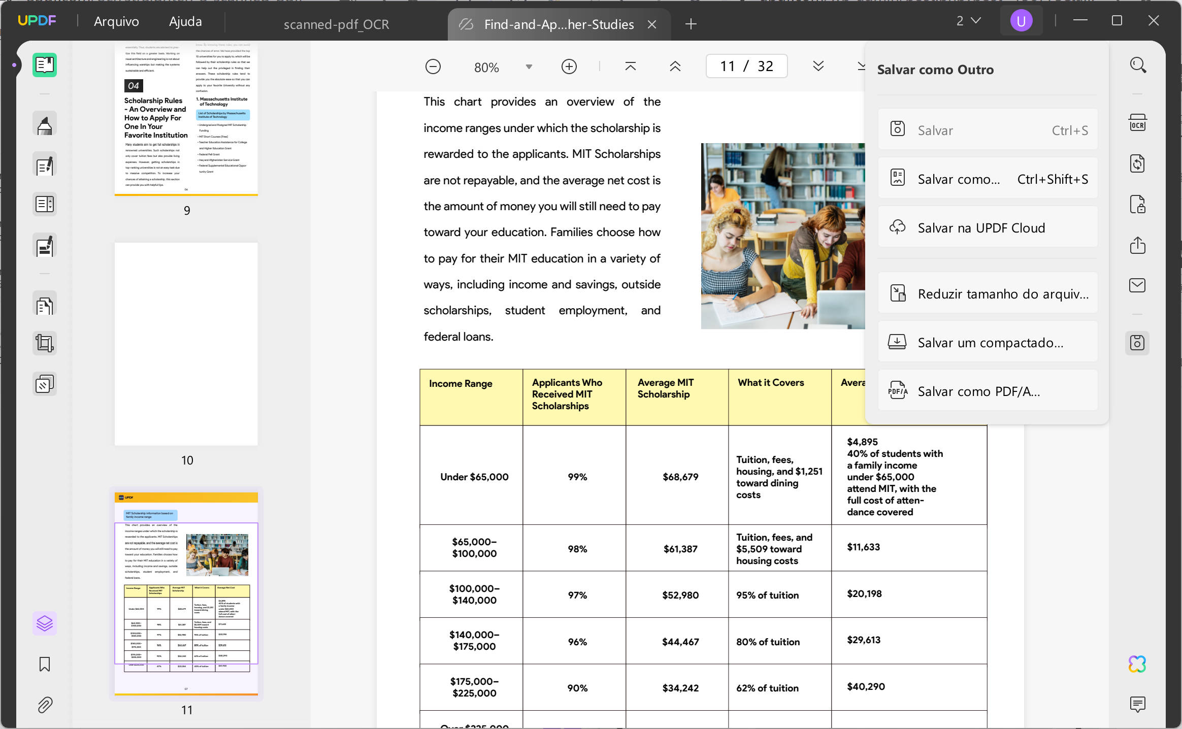 Endireite um arquivo PDF digitalizado aberto