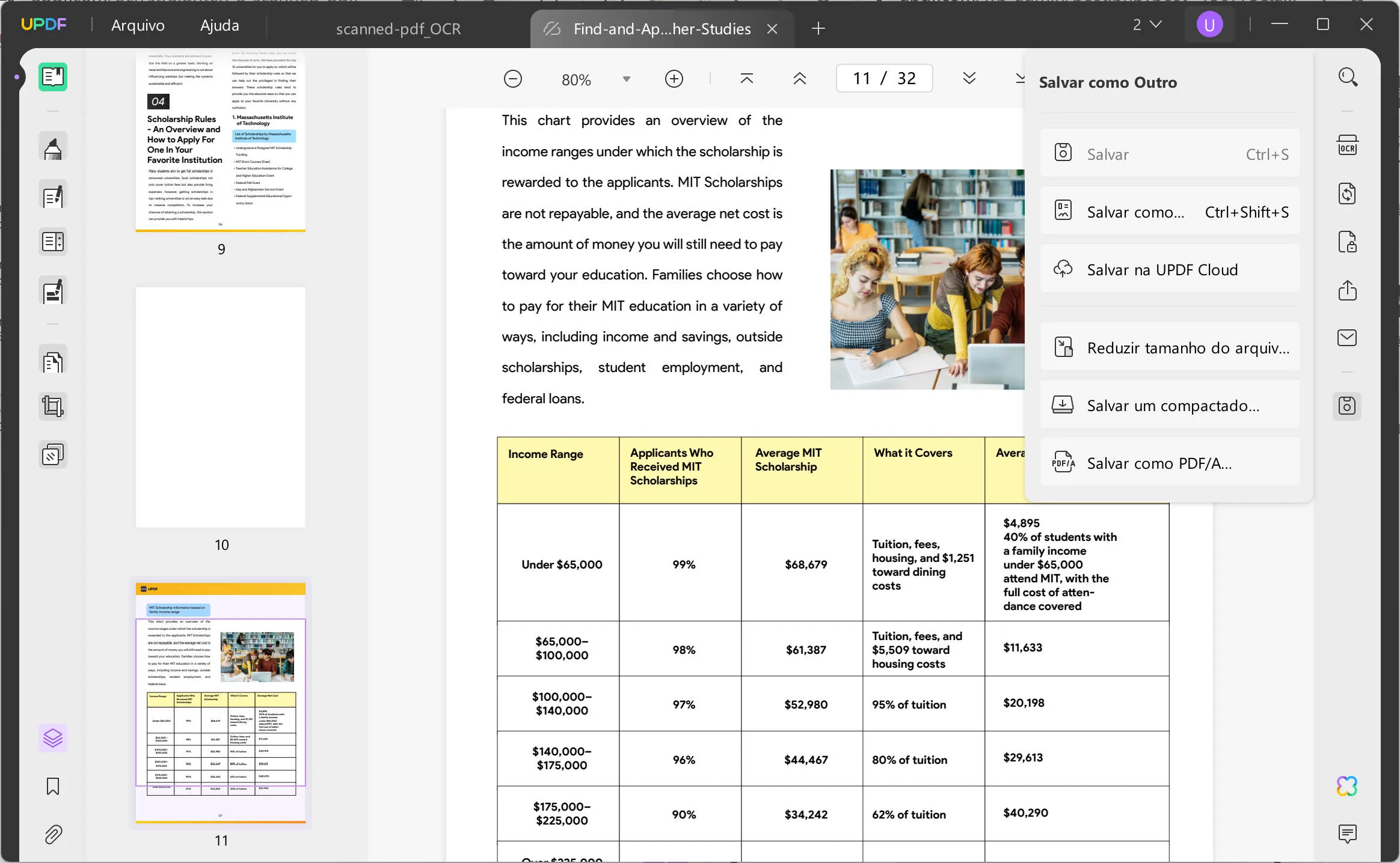 Endireite um arquivo PDF digitalizado aberto