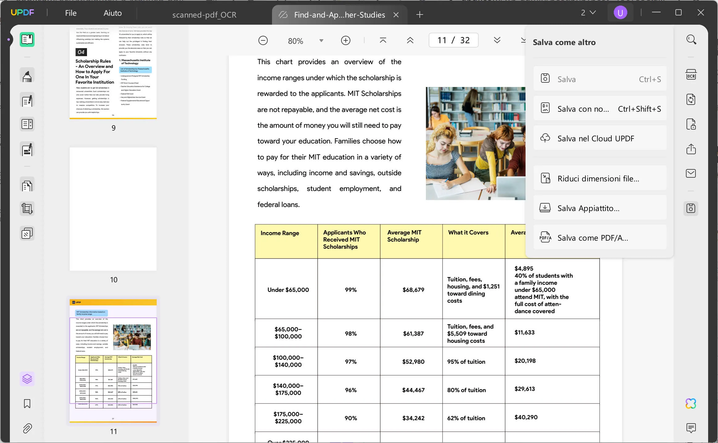 Raddrizza un file PDF aperto scansionato