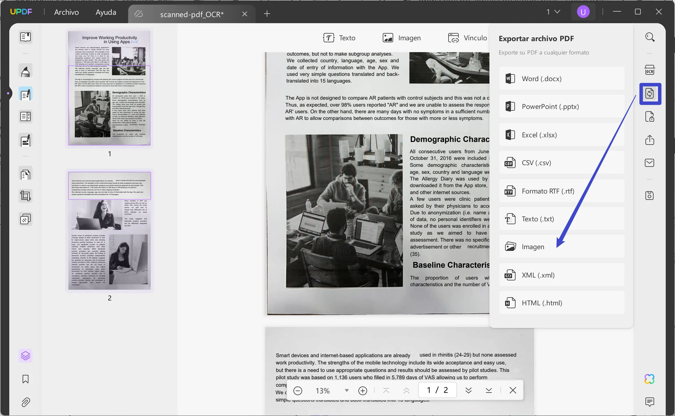 Enderezar un PDF escaneado y convertir un PDF escaneado en imágenes con UPDF