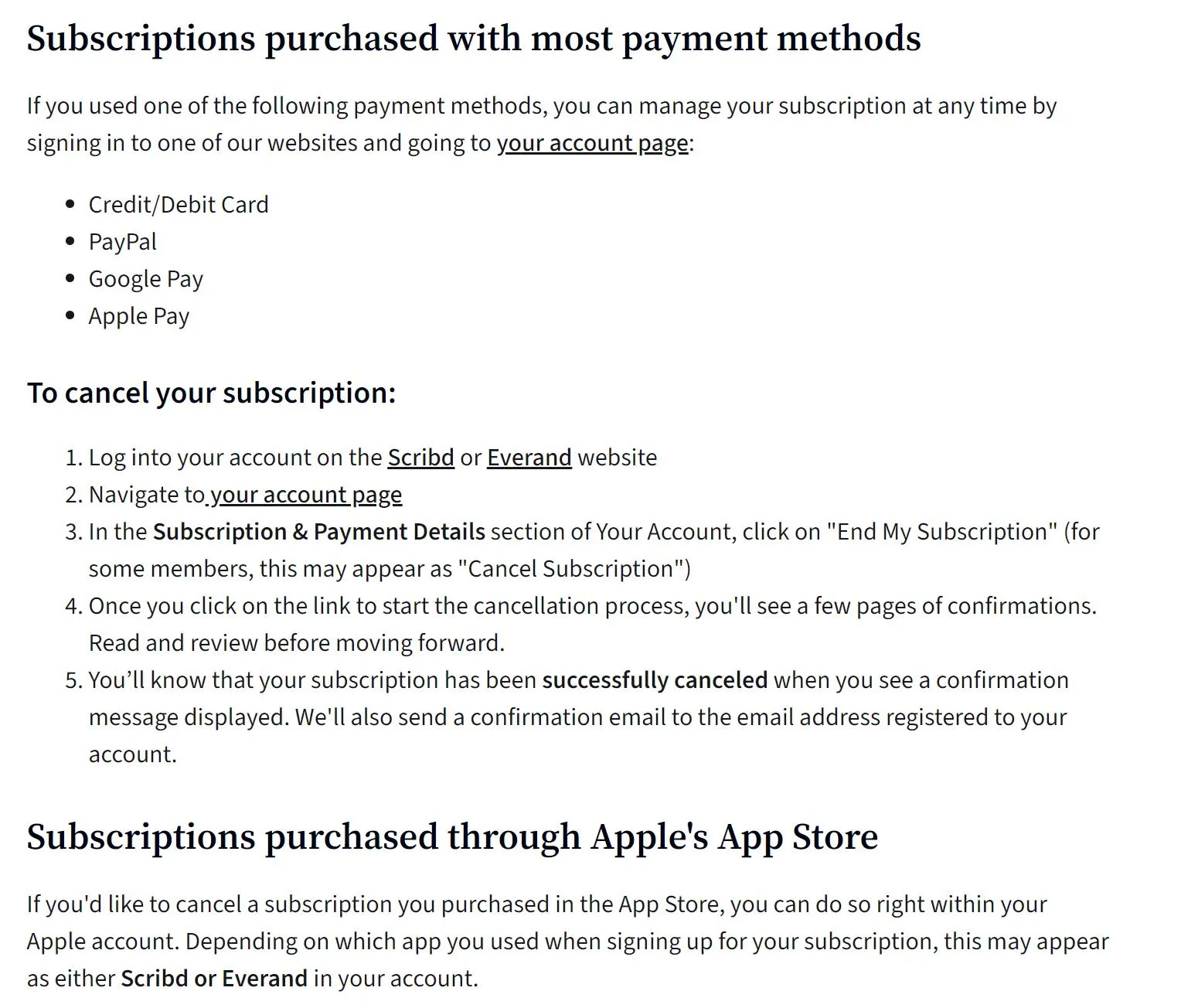 scribd cant  cancel subscription
