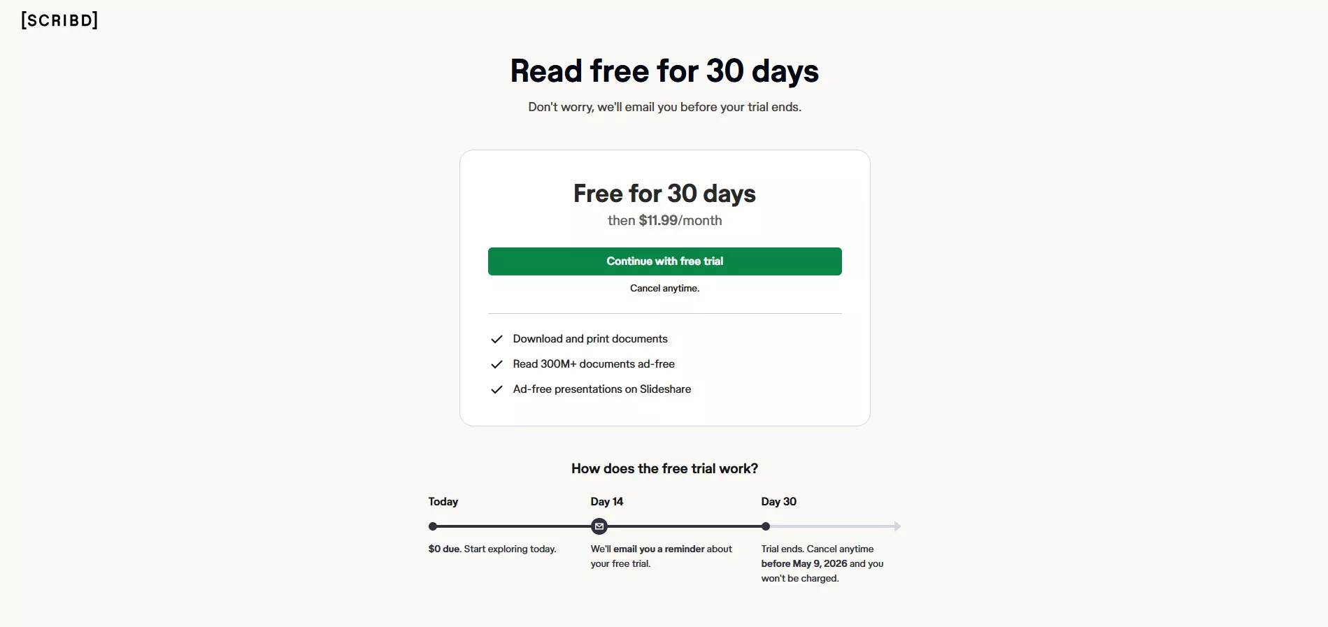 cost of scribd membership