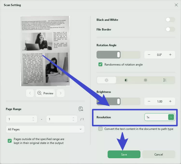 settings for image pdf updf windows
