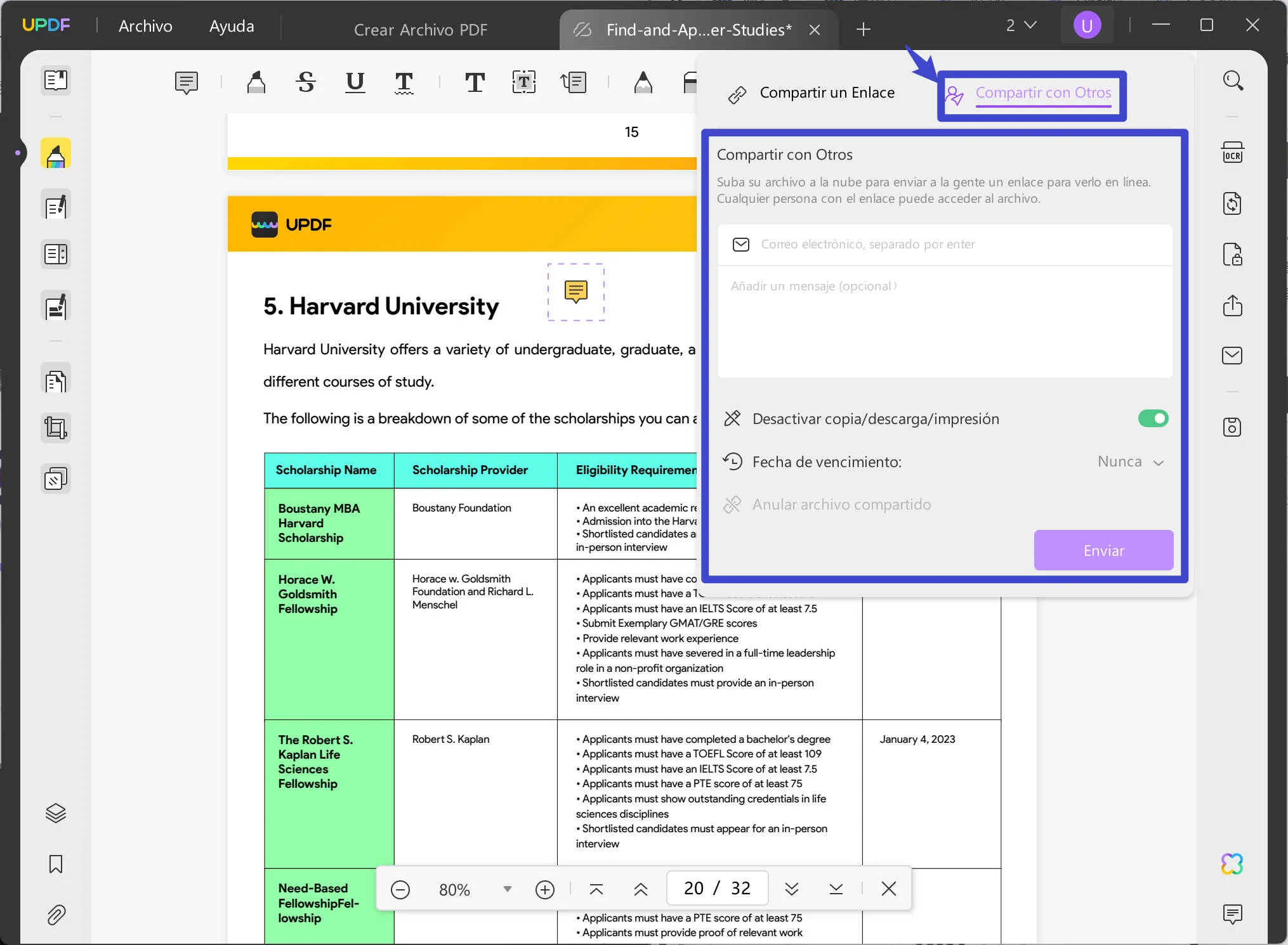 Compartir PDF a través de un enlace