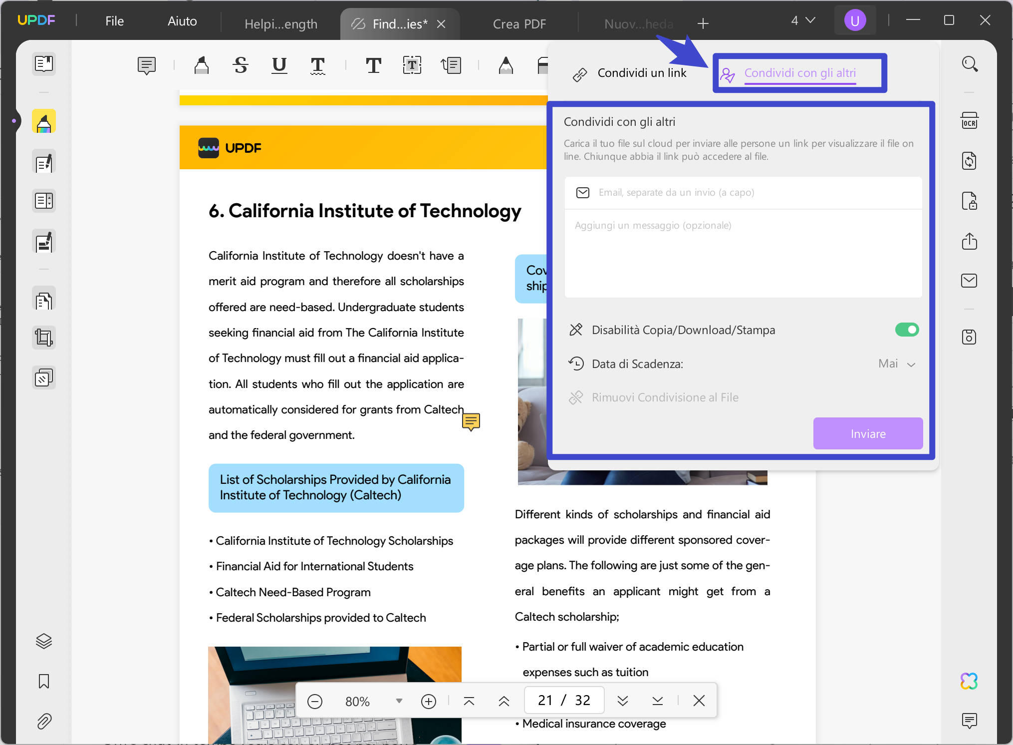 Condividi PDF tramite collegamento