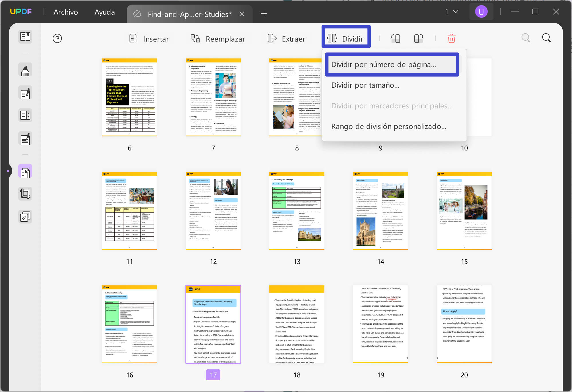dividir pdf por tamaño dividir