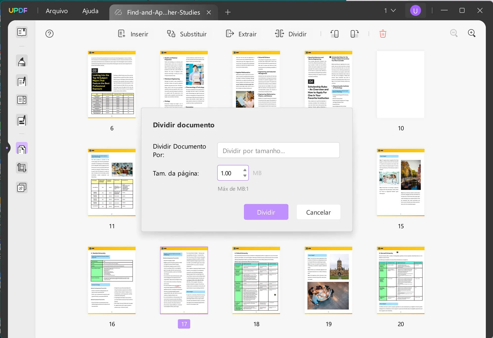 dividir pdf por tamanho dividir uppdf